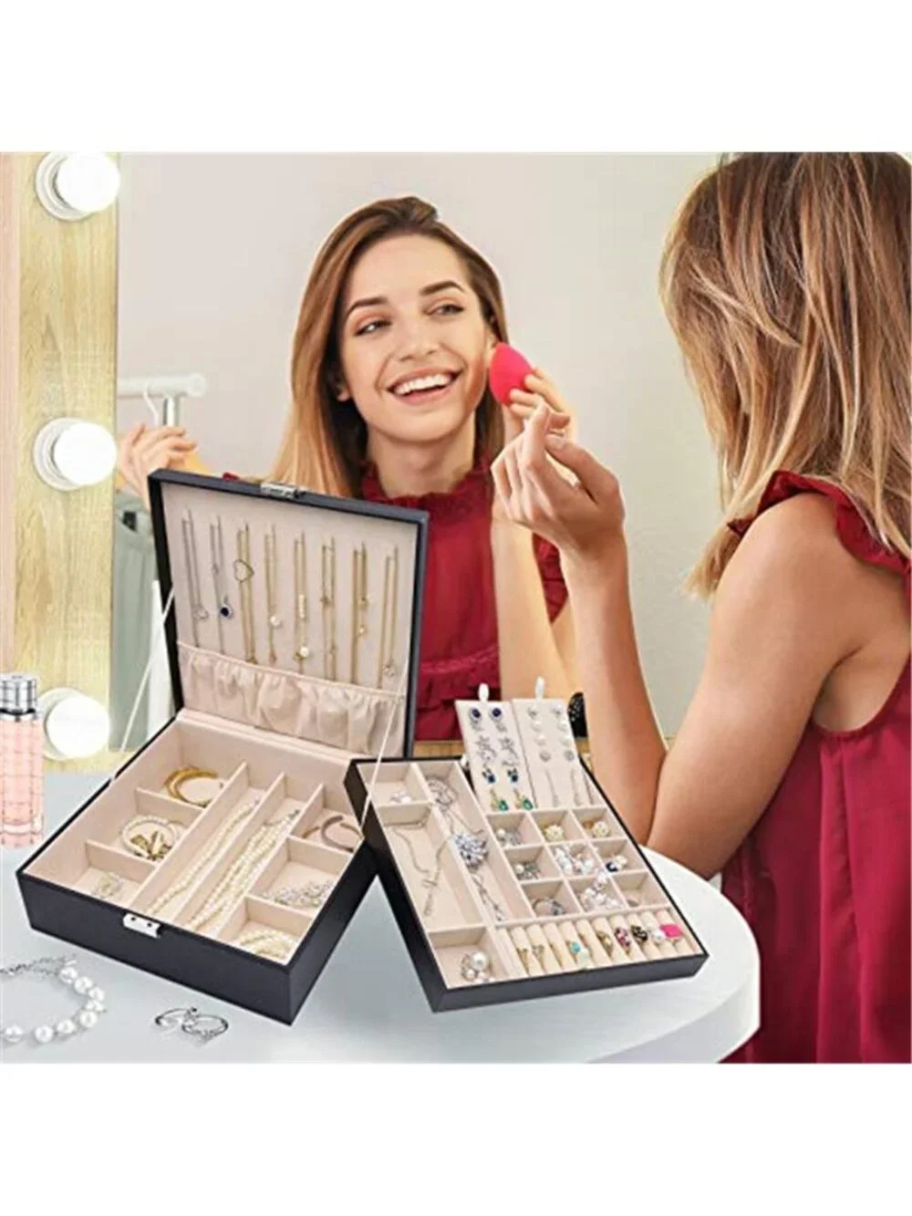Jewelry Box Organizer Double Layer Storage Case Ring Earring Necklace Holder